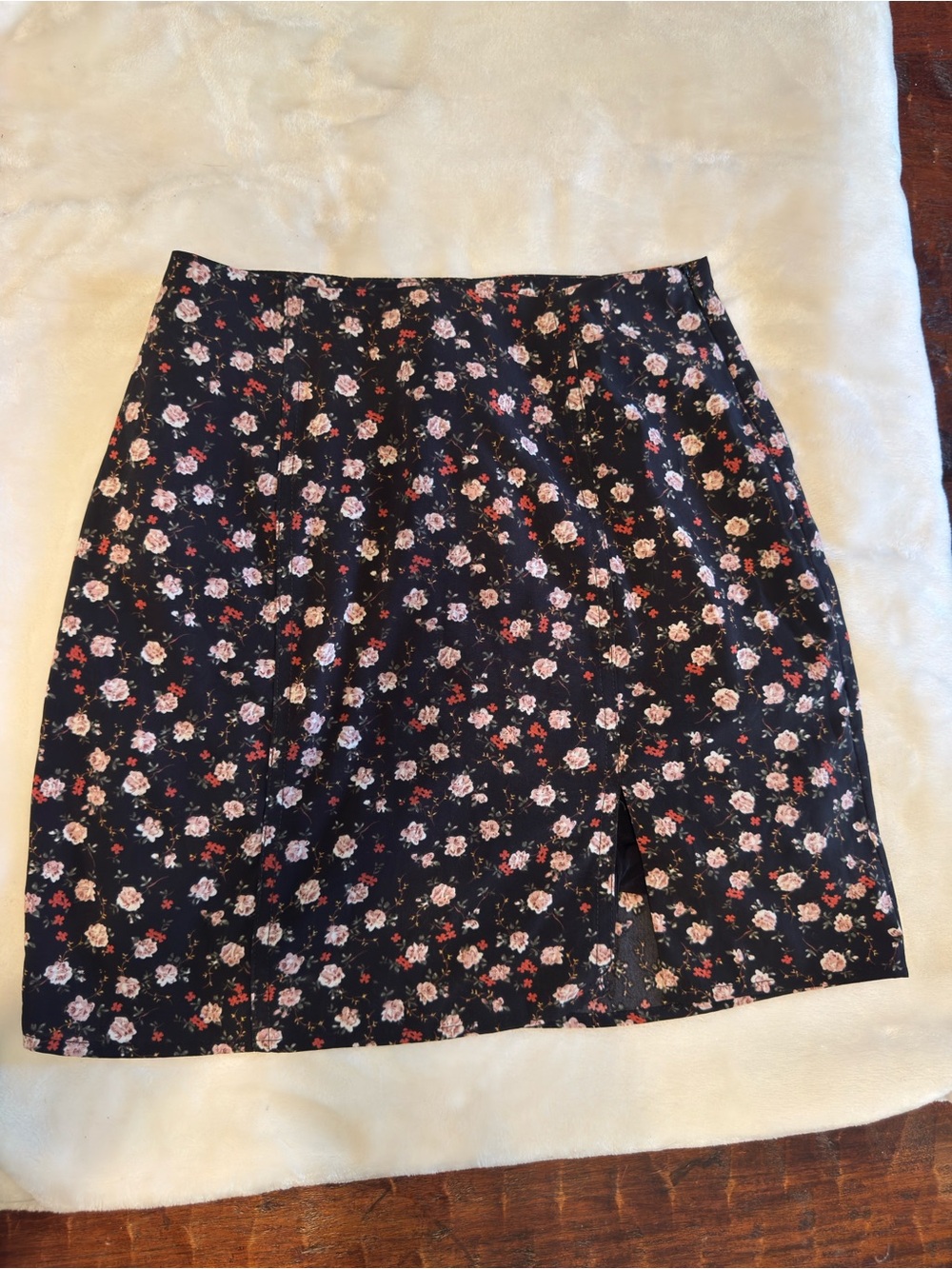 Lulu's Vintage Floral Print Midi Skirt Black Rose Print Side Slit